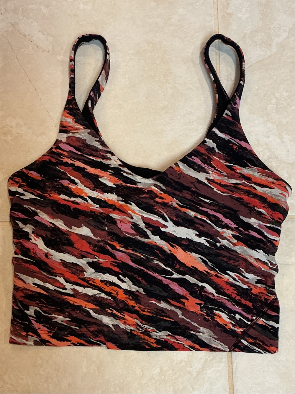 lululemon athletica Abstract Stripe Cami Bra - Black, Pink & Orange
